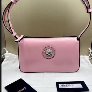 Versace La Medusa Shoulder Bag Calf Leather Purse Pink  Authentic $1300